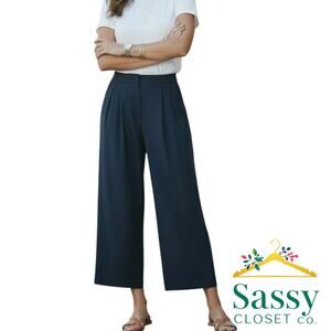 Banana Republic Navy Wide Leg Resort Pants Linen Blend Pull‑On Back 2P